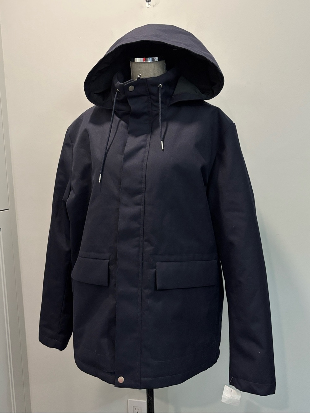 Sandro Navy Technical Hooded Wool Blend Parka NWT Quilted Lining XL - Picture 2 of 16